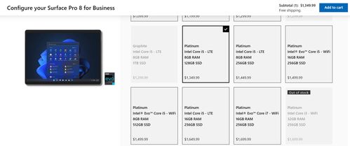 微软推出Surface Pro 8 4G LTE 版本, 支持4G LTE,1349美元起